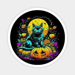 Sitting On Pumpkins Black Cat Magnet